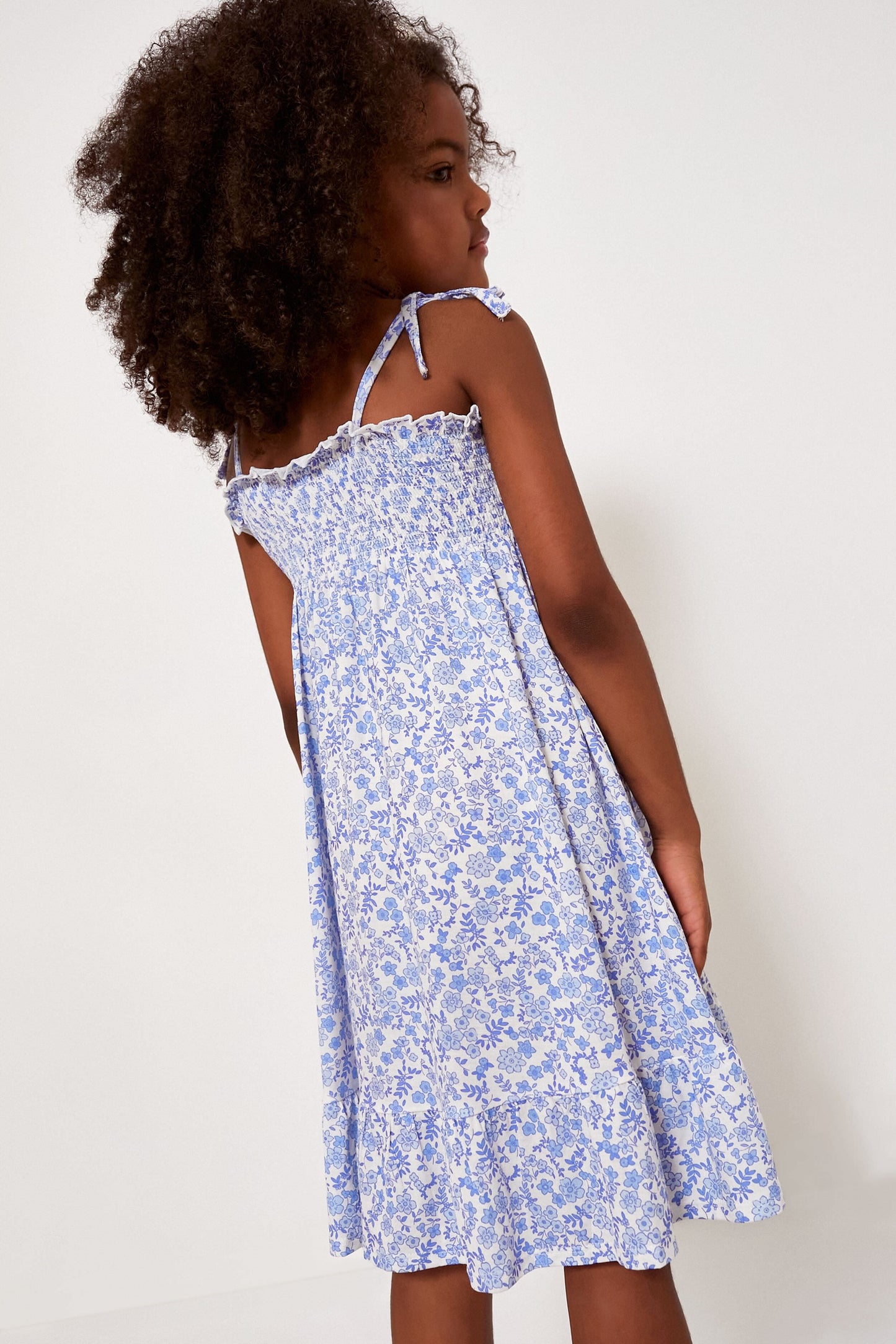 Blue Calico Floral Tie Strap Smocked Sundress