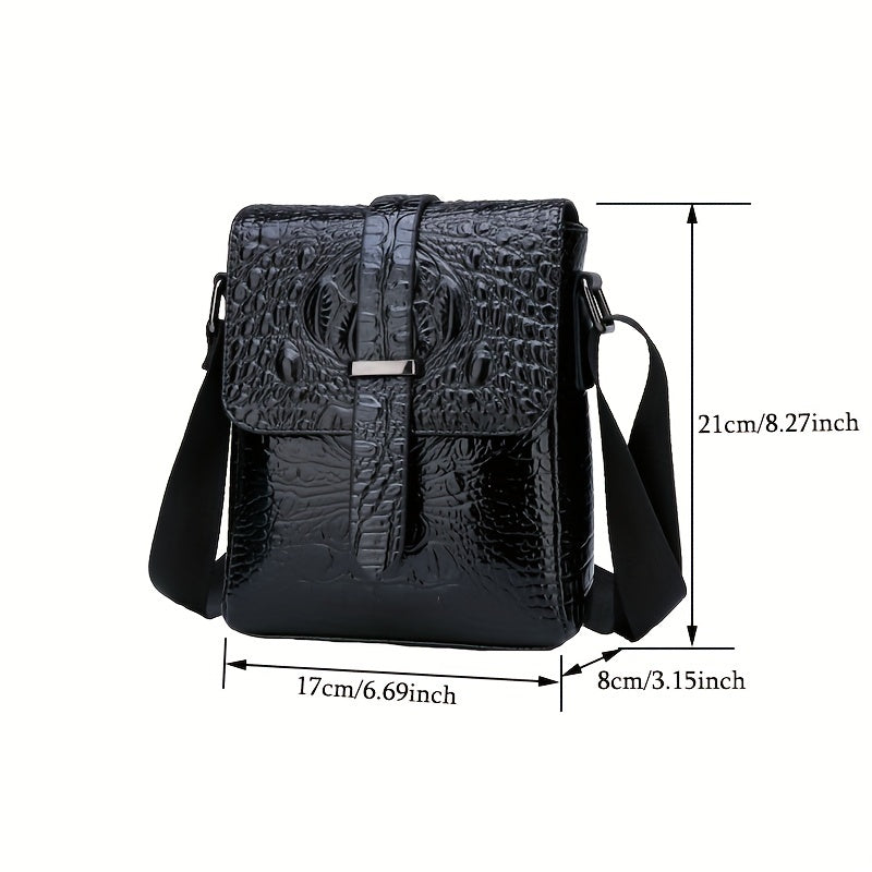 Men's Crocodile Pattern Crossbody Bag, PU Leather Shoulder Bag, Business Messenger Bag