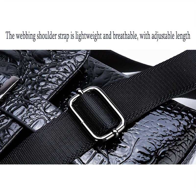 Men's Crocodile Pattern Crossbody Bag, PU Leather Shoulder Bag, Business Messenger Bag