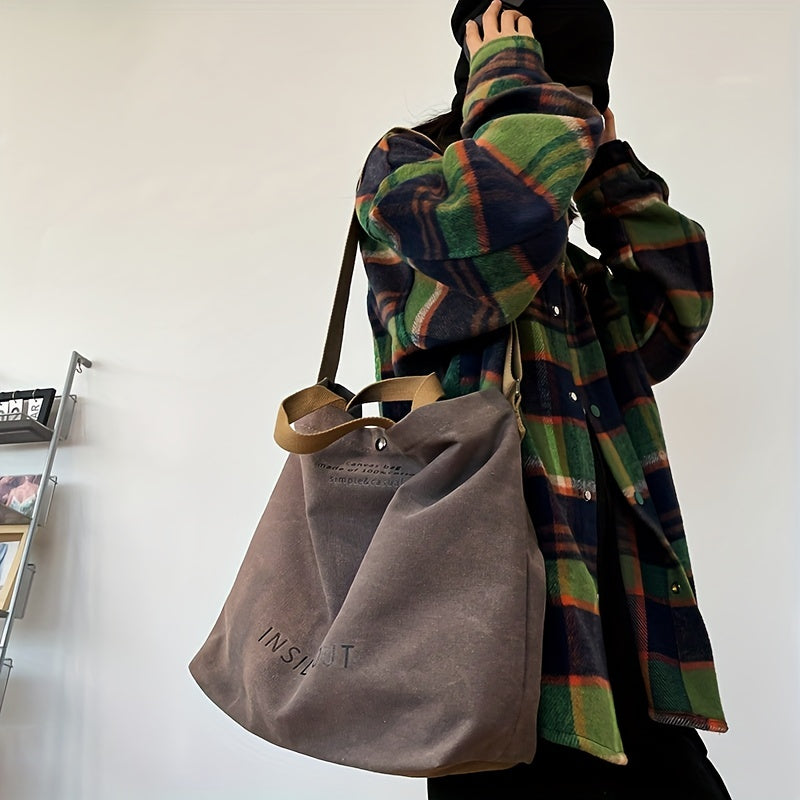 Casual Large-capacity Fashion Shoulder Bag, Alphabet Print Zipper Trendy Handbag With Adjustable Strap