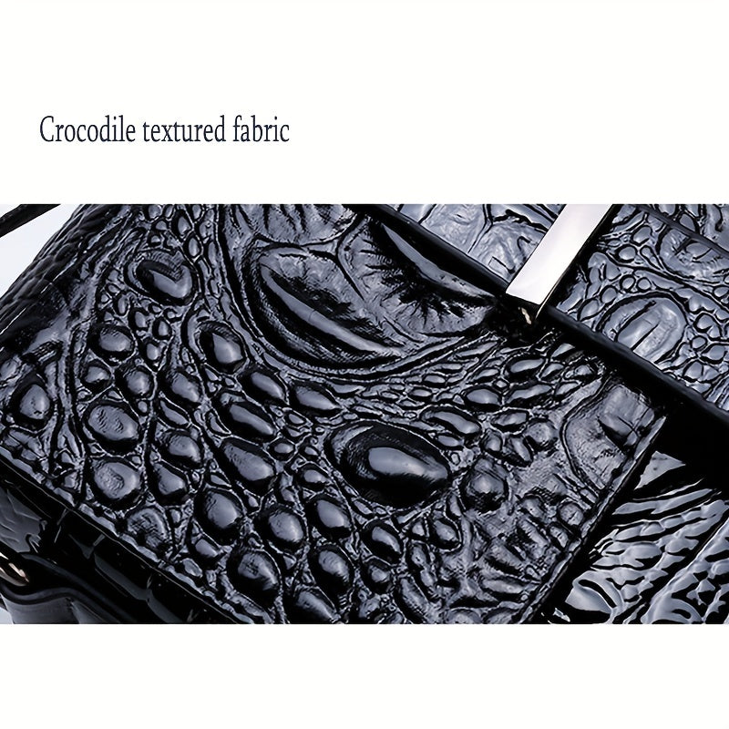 Men's Crocodile Pattern Crossbody Bag, PU Leather Shoulder Bag, Business Messenger Bag