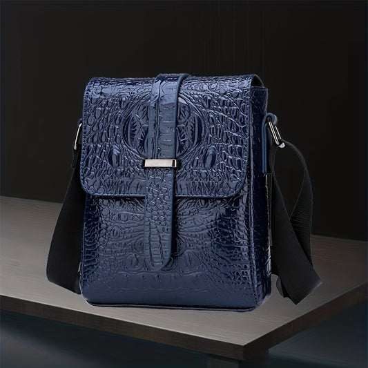 Men's Crocodile Pattern Crossbody Bag, PU Leather Shoulder Bag, Business Messenger Bag
