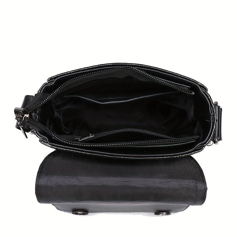 Men's Crocodile Pattern Crossbody Bag, PU Leather Shoulder Bag, Business Messenger Bag